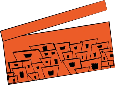 Claquete-favela, símbolo da Corre Filmes